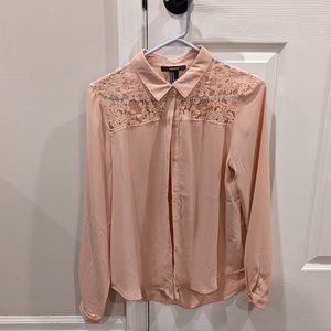 Light Pink Chiffon and Lace Long Sleeve Blouse